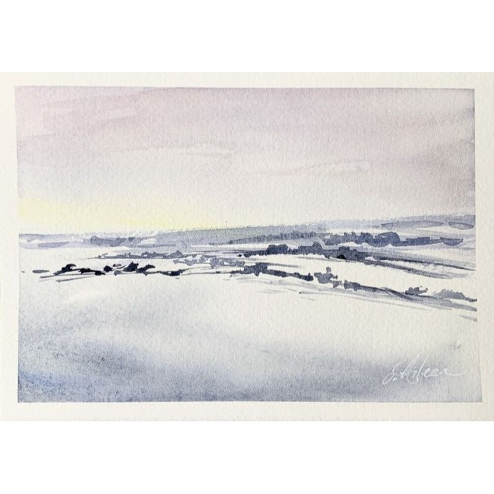 Original Watercolor Landscape Painting "Winter Day" Neutral Minimal 5x7 Signed